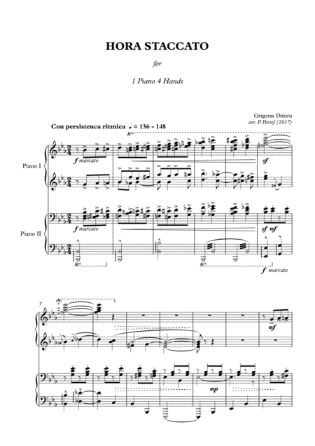 G Dinicu Hora Staccato 1 Piano 4 Hands Sheet Music