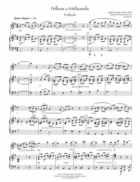 Free Sheet Music Gabriel Faur Pelleas Et Mlisande Prlude Transcribed For Flute And Piano