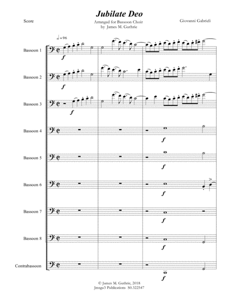 Gabrieli Jubilate Deo Ch 136 For Bassoon Choir Sheet Music