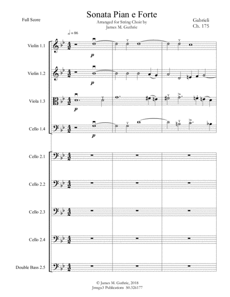 Gabrieli Sonata Pian E Forte Ch 175 For String Choir Sheet Music