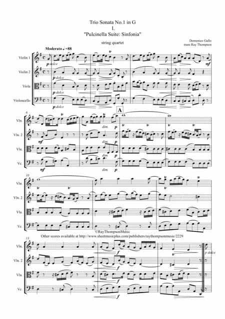 Free Sheet Music Gallo Trio Sonata No 1 In G The Original Baroque Music Used For Stravinskys Pulcinella Suite Mvt 1 Sinfonia String Quartet