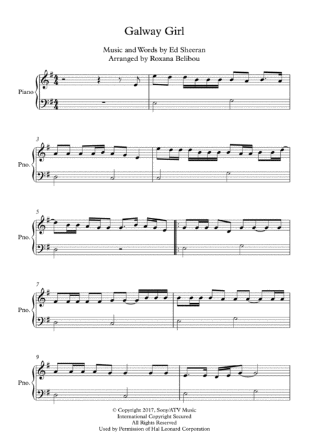 Free Sheet Music Galway Girl E Minor By Ed Sheeran Easy Piano