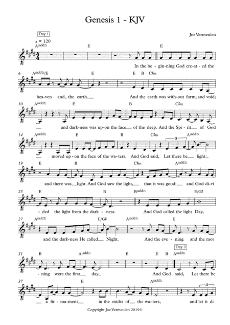 Free Sheet Music Genesis 1 In The Beginning Kjv Word For Word Lead Sheet