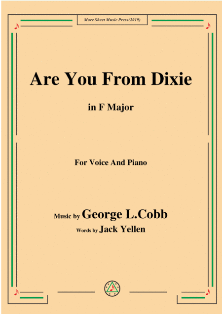 George L Cobb Are You From Dixie In F Major For Voice Piano Sheet Music