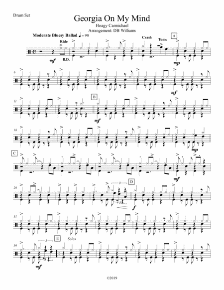 Georgia On My Mind Drum Set Sheet Music