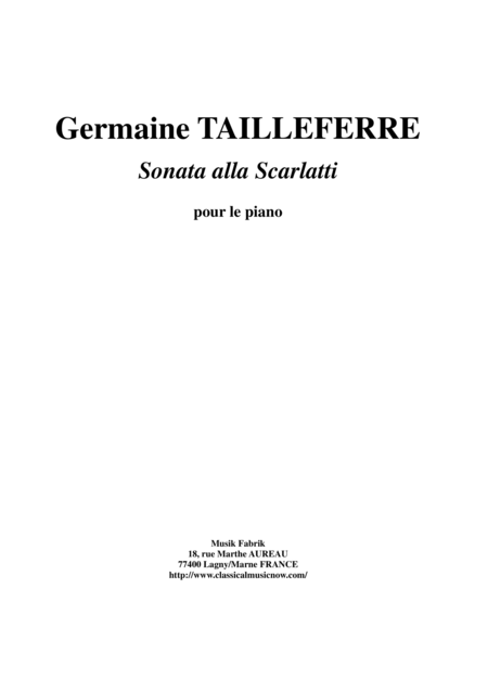 Germaine Tailleferre Sonata Alla Scarlatti For Piano Sheet Music