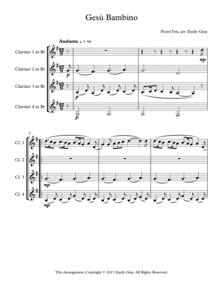 Gesu Bambino 4 Clarinets Sheet Music