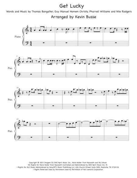 Get Lucky Easy Key Of C Piano Sheet Music