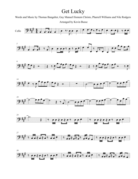 Free Sheet Music Get Lucky Original Key Cello