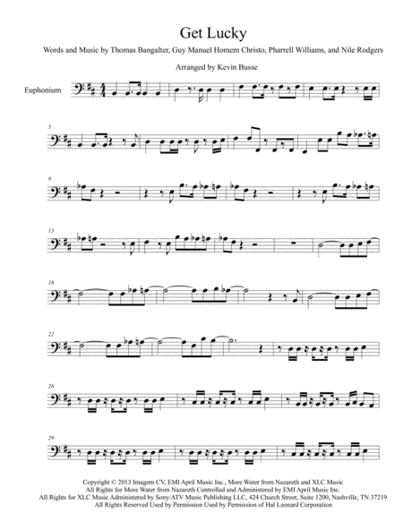 Get Lucky Original Key Euphonium Sheet Music