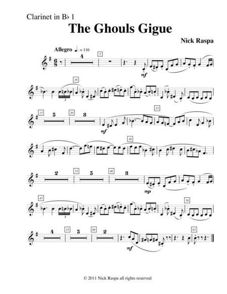 Free Sheet Music Ghouls Gigue From Three Dances For Halloween B Flat Clarinet 1 Part