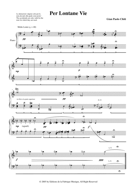 Gian Paolo Chiti Per Lontano Vie For Pianoforte Sheet Music