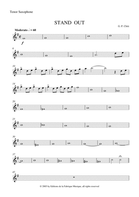 Free Sheet Music Gian Paolo Chiti Standout For Intermediate Concert Band Tenor Saxophone Part