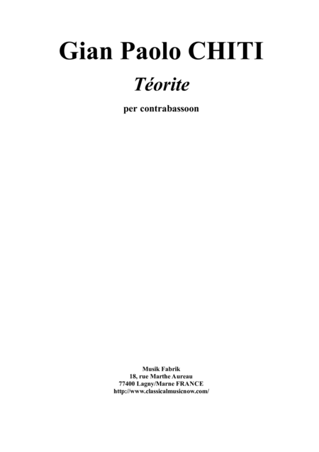 Gian Paolo Chiti Tenorite For Contrabassoon Sheet Music