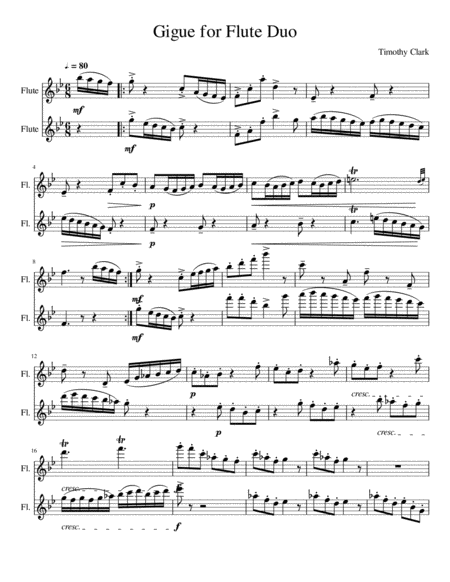 Gigue For Flute Duo Sheet Music