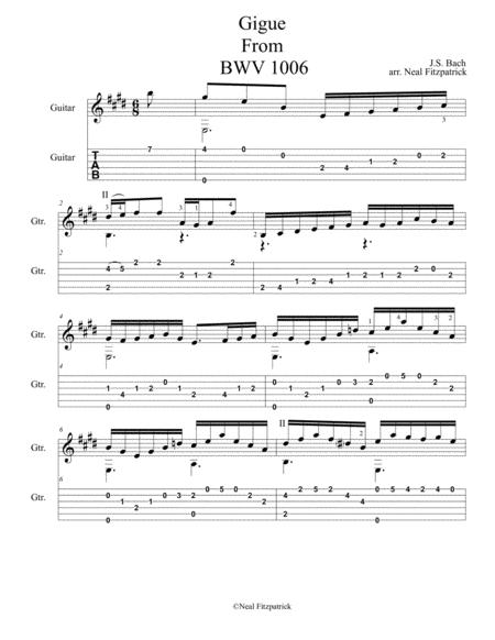 Gigue From Bwv 1006 Partita No 3 For Guitar Sheet Music