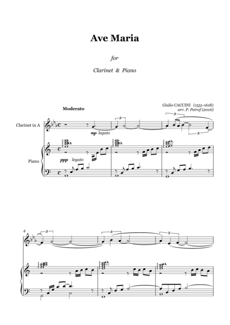 Free Sheet Music Giulio Caccini Ave Maria For Clarinet Piano