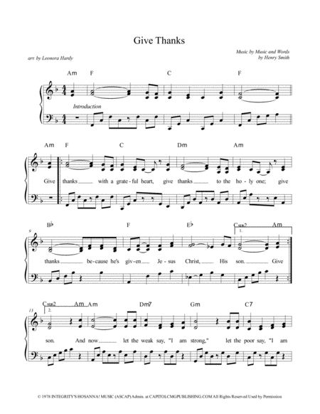 Give Thanks To Accompany Congregational Singing Sheet Music