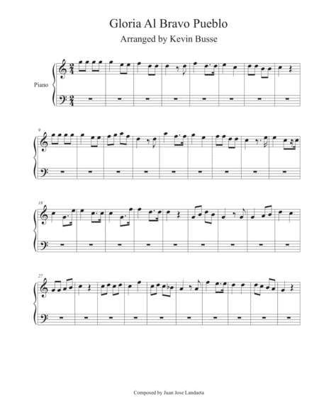 Gloria Al Bravo Pueblo Easy Piano Sheet Music