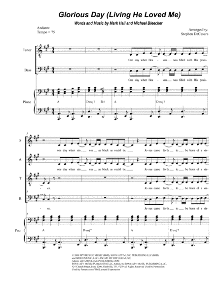 Glorious Day Living He Loved Me For Satb Sheet Music