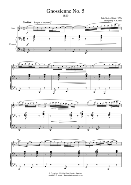 Free Sheet Music Gnossienne 5 For Flute And Piano