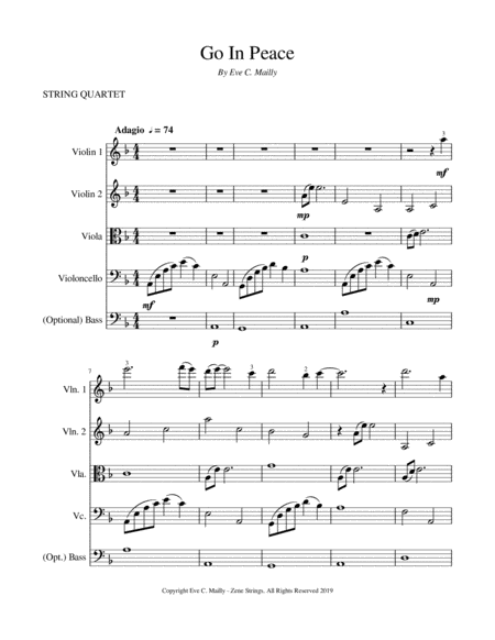 Go In Peace String Quartet With Optional Bass Sheet Music