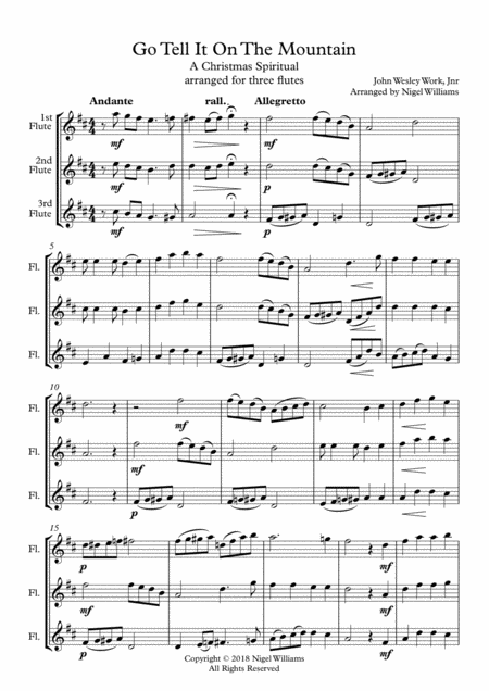 Go Tell It On The Mountain For Flute Trio Sheet Music