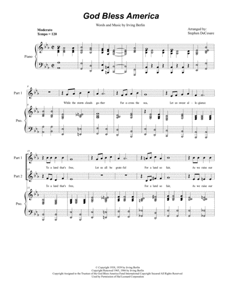 Free Sheet Music God Bless America For 2 Part Choir
