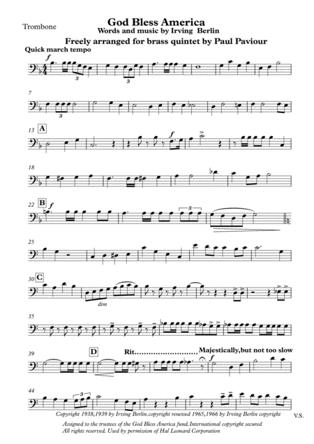 Free Sheet Music God Bless America Trombone Part