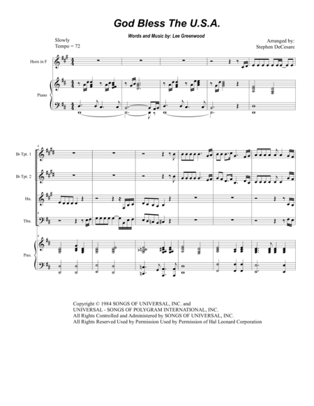 Free Sheet Music God Bless The Us A For Brass Quartet