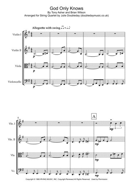 God Only Knows By The Beach Boys For String Quartet Sheet Music