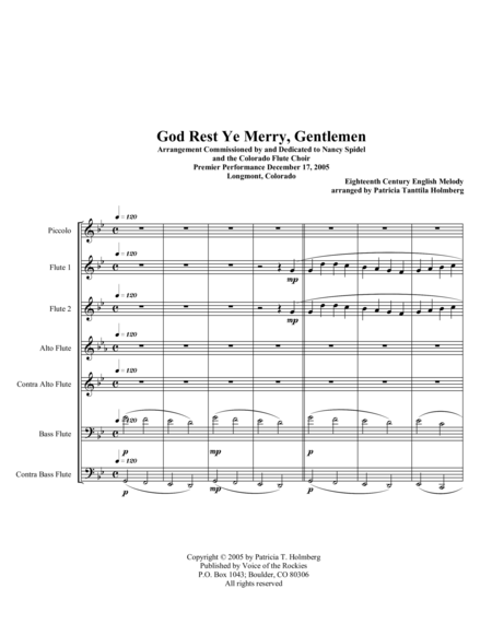 God Rest Ye Merry Gentlemen For Flute Choir Sheet Music