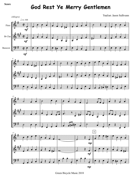 Free Sheet Music God Rest Ye Merry Gentlemen Woodwind Trio Flute Bb Clarinet Bassoon