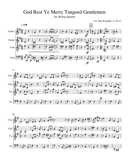 God Rest Ye Merry Tangoed Gentlemen Arr For String Quartet Sheet Music