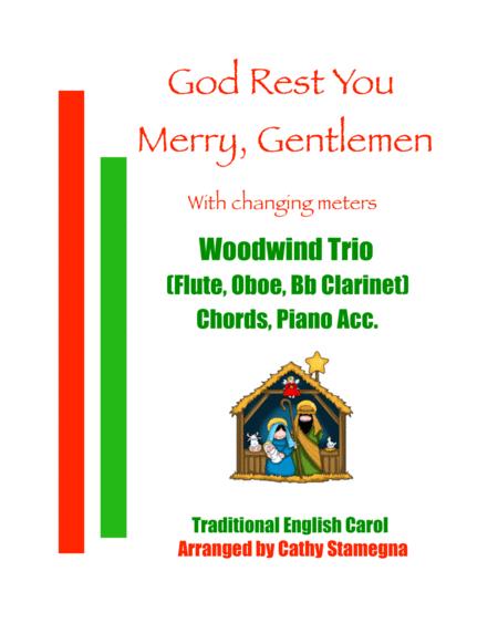 God Rest You Merry Gentlemen Woodwind Trio Flute Oboe Bb Clarinet Chords Piano Acc Sheet Music