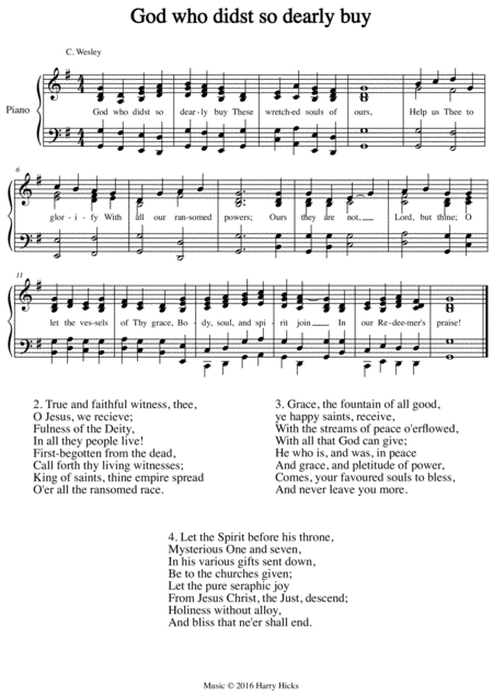 God Who Didst So Dearly Buy A New Tune To A Wonderful Wesley Hymn Sheet Music