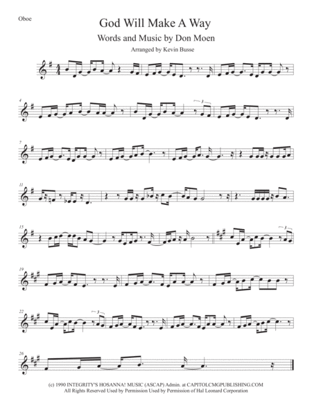 God Will Make A Way Original Key Oboe Sheet Music