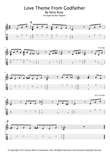 Godfather Theme Ukulele Tab Sheet Music