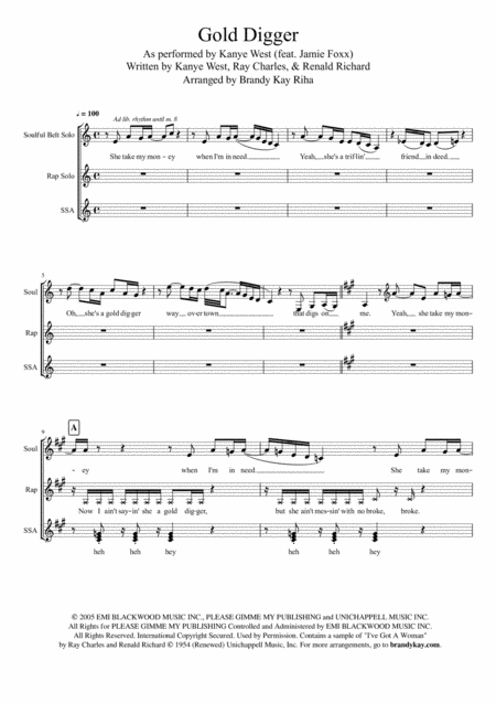 Free Sheet Music Gold Digger Ssa A Cappella