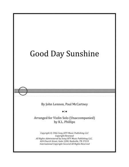 Good Day Sunshine Violin Solo Unaccompanied Sheet Music