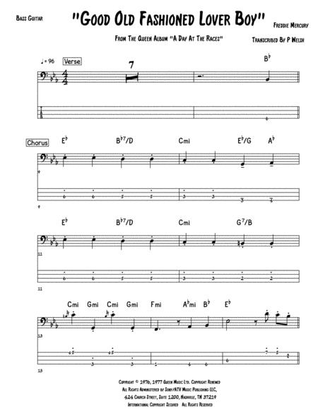 Free Sheet Music Good Old Fashioned Lover Boy Bass Guitar Tab