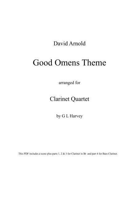 Free Sheet Music Good Omens Theme For Clarinet Quartet