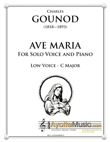 Gounod Ave Maria For Low Voice In C Major Sheet Music