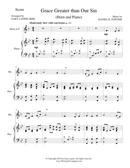 Grace Greater Than Our Sin Horn Piano And Horn Part Sheet Music