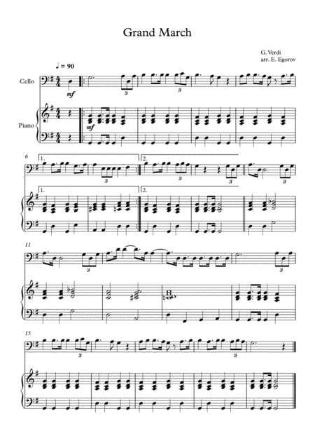 Free Sheet Music Grand March Aida Giuseppe Verdi For Cello Piano