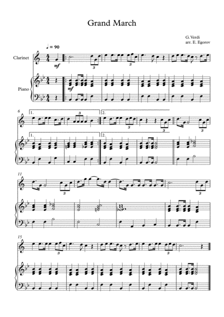 Free Sheet Music Grand March Aida Giuseppe Verdi For Clarinet Piano