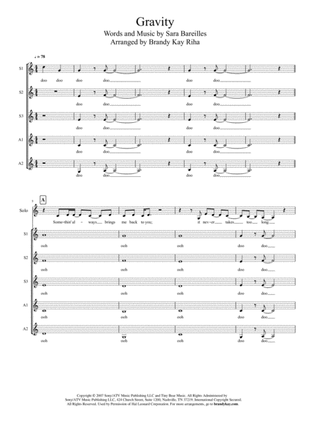 Gravity Sssaa A Cappella Sheet Music