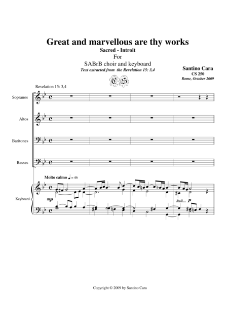 Great And Marvellous Are Thy Works Sabrb Choir And Keyboard Sheet Music