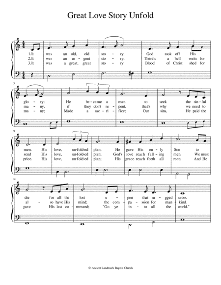 Free Sheet Music Great Love Story Unfold