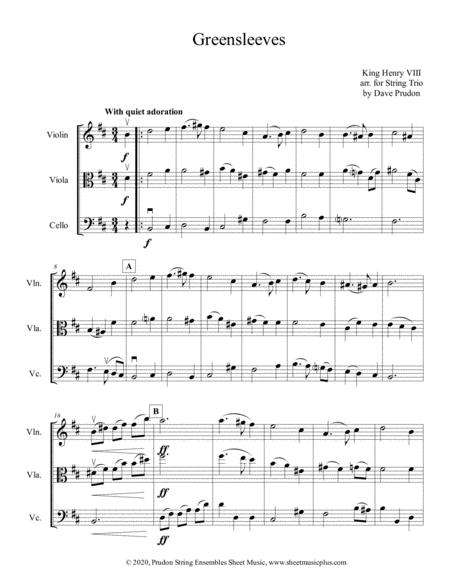 Greensleeves For String Trio Sheet Music